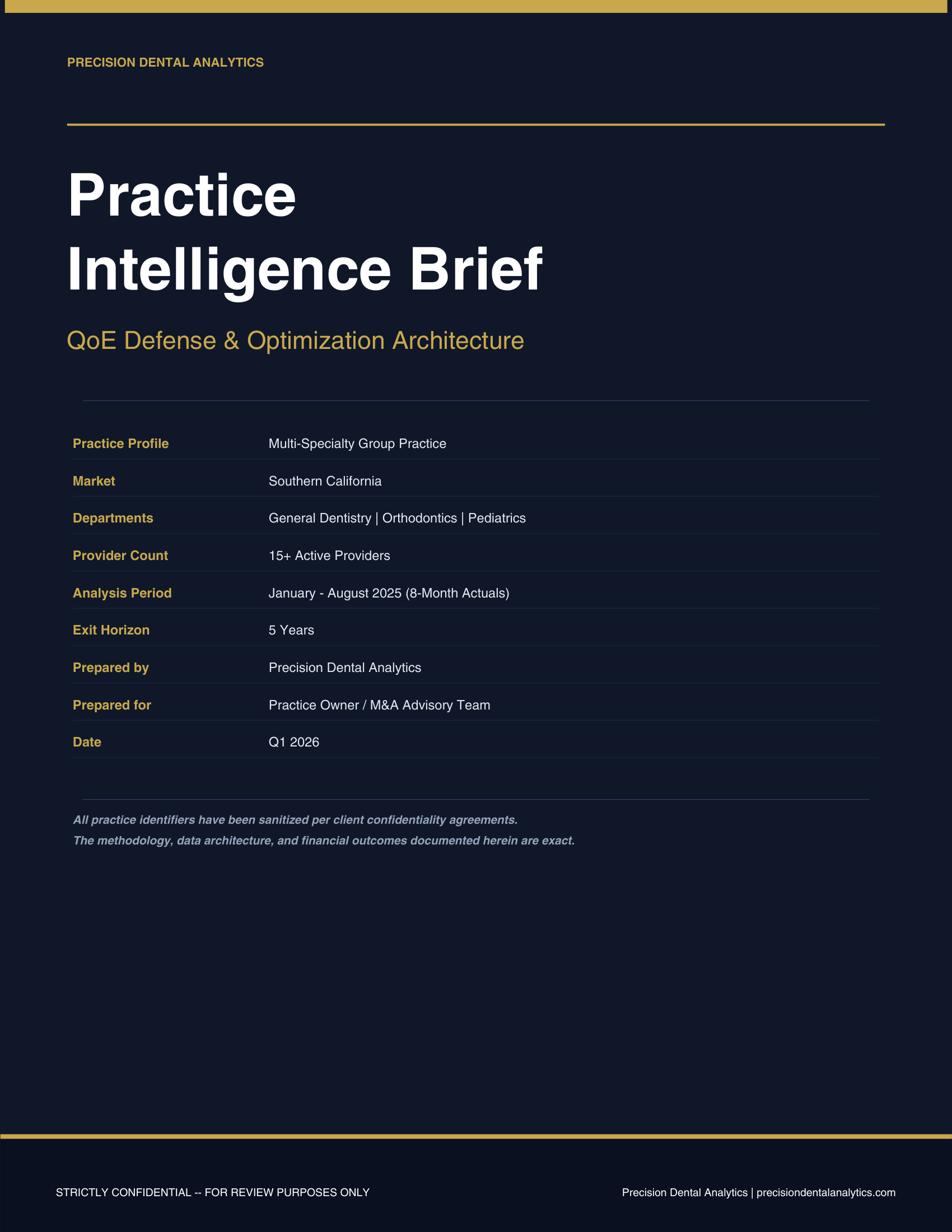 Forensic Brief — Cover page with executive EBITDA summary